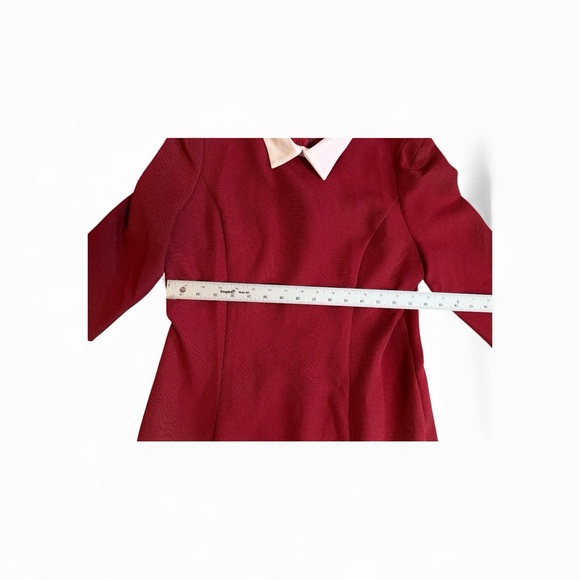 CHIC LINE Women’s Red Shift Dress White Collar 3/4 Sleeve Ruffle Hem Size Large - Picture 4 of 7